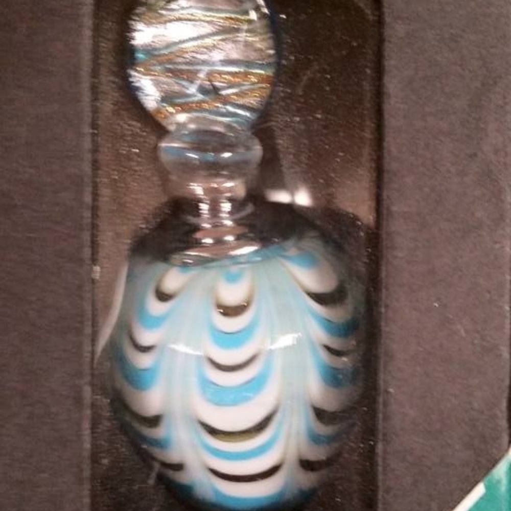 Va Bene Art Hand Blown Glass Blue Perfume Bottle New